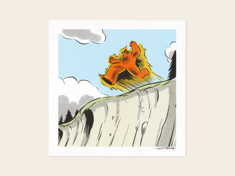 On Fire Jumping Off A Cliff | Burny Wild's 10 x 10" Art Print